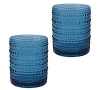 Elvida Interiors Hobnail Glass Tumblers - Embossed Beaded Drinking Glasses - Vintage Style Water & Cocktail Glass (2, Blue)