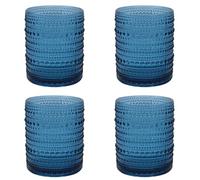 Elvida Interiors Hobnail Glass Tumblers - Embossed Beaded Drinking Glasses - Vintage Style Water & Cocktail Glass (4, Blue)