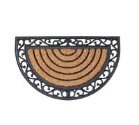 Elvida Interiors Semi-Circular Wrought-Effect Rubber Coir Doormat - 45cm x 75cm in Black | Size: 45 cm x 75 cm Elvida Interiors Black 45 cm x 75 cm