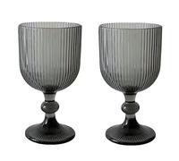 Elvida Interiors Smoky Grey Ribbed Wine Goblet - Modern Vintage Glass, 300ml Elegant Wine Glass for Red or White Wine, Dishwasher Safe - Set of 2