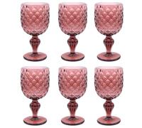 Elvida Interiors Wine Glass Embossed Vintage Goblets Alfresco Dining Glassware Kabri Purple Set of 6