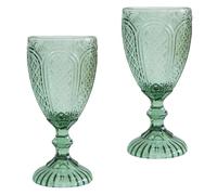 Elvida Interiors Wine Glass Embossed Vintage Goblets Alfresco Dining Glassware Lahara Green Set of 2