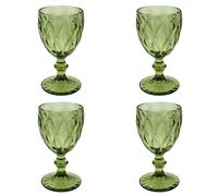 Elvida Interiors Wine Glass Embossed Vintage Goblets Alfresco Dining Glassware Layja Green Set of 4