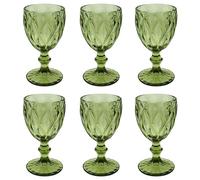 Elvida Interiors Wine Glass Embossed Vintage Goblets Alfresco Dining Glassware Layja Green Set of 6
