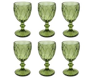 Elvida Interiors Wine Glass Embossed Vintage Goblets Alfresco Dining Glassware Layja Green Set of 6