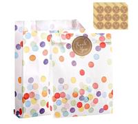 Elvielsl 100Pcs Paper Bags, Small Kraft Paper Gift Bags with Stickers Small Gift Bag Cookie Papers Bag for Sweets Treat Cookie Popcorn Snacks for Wedding Party Baby Shower Christmas (Color Dots)
