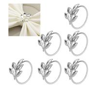 Elvielsl Napkin Ring Set, 6/12 Pcs Metal Napkin Buckle Holder Gold Silver Hollow Triangle Napkin Ring Holders for Christmas Wedding Birthday Party Table Decorations (Silver Leaf, 6 Piece)