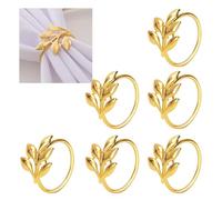 Elvielsl Napkin Ring Set, 6/12 Pcs Metal Napkin Buckle Holder Gold Silver Hollow Triangle Napkin Ring Holders for Christmas Wedding Birthday Party Table Decorations (Gold Leaf, 6 Piece)