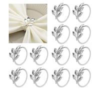 Elvielsl Napkin Ring Set, 6/12 Pcs Metal Napkin Buckle Holder Gold Silver Hollow Triangle Napkin Ring Holders for Christmas Wedding Birthday Party Table Decorations (Silver Leaf, 12 Piece)
