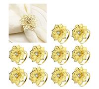 Elvielsl Napkin Ring Set, 6/12 Pcs Metal Napkin Buckle Holder Gold Silver Hollow Triangle Napkin Ring Holders for Christmas Wedding Birthday Party Table Decorations (Gold Flower, 10 Piece)