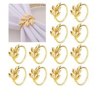 Elvielsl Napkin Ring Set, 6/12 Pcs Metal Napkin Buckle Holder Gold Silver Hollow Triangle Napkin Ring Holders for Christmas Wedding Birthday Party Table Decorations (Gold Leaf, 12 Piece)