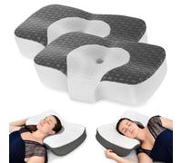 Elviros 2 Pack Cervical Memory Foam Neck Pillow for Side Sleeping, Orthopedic Pillows for Back and Stomach Sleepers, Adjustable Ergonomic Bed Pillow Pain Relief (Dark Grey)