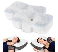 Elviros 2 Pack Cervical Memory Foam Neck Pillow for Side Sleeping, Orthopedic Pillows for Back and Stomach Sleepers, Adjustable Ergonomic Bed Pillow Pain Relief (Blue-S)