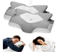 Elviros 2 Pack Cervical Memory Foam Pillow for Neck Pain Orthopedic Neck Pillow for Shoulder Pain Ergonomic Head Neck Support Pillow for Side/Back/Stomach Sleepers with Removable Cover (Grey)