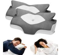 Elviros 2 Pack Cervical Memory Foam Pillow for Neck Pain Orthopedic Neck Pillow for Shoulder Pain Ergonomic Head Neck Support Pillow for Side/Back/Stomach Sleepers with Removable Cover (Dark Grey)