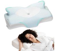 Elviros Cervical Memory Foam Pillow, Ergonomic Head and Neck Support Pillow for Side/Back/Stomach Sleepers with Removable Cover (BLUE)