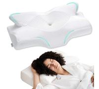 Elviros Cervical Memory Foam Pillow, Ergonomic Head and Neck Support Pillow for Side/Back/Stomach Sleepers with Removable Cover (WHITE)