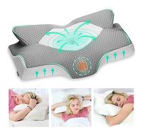 Elviros Cervical Memory Foam Pillow, Ergonomic Neck and Shoulder Support Pillow for Side/Back/Stomach Sleepers with Removable Cover (Grey)