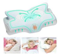 Elviros Cervical Memory Foam Pillow, Ergonomic Neck and Shoulder Support Pillow for Side/Back/Stomach Sleepers with Removable Cover (Blue)