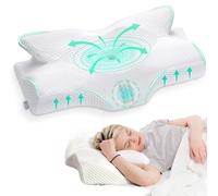 Elviros Cervical Memory Foam Pillow for Neck Pain Orthopedic Neck Pillow for Shoulder Pain Ergonomic Head Neck Support Pillow for Side/Back/Stomach Sleepers with Removable Cover (White)