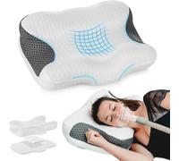 Elviros Cervical Neck CPAP Pillow for Sleeping, Ergonomic Adjustable Height & Firmness, Neck Support Memory Foam Bed Pillow with Sleep Apnea, Compatible with Masks, Ideal for Side & Back Sleepers