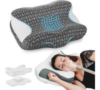 Elviros Cervical Neck CPAP Pillow for Sleeping, Ergonomic Adjustable Height & Firmness, Neck Support Memory Foam Bed Pillow with Sleep Apnea, Compatible with Masks, Ideal for Side & Back Sleepers