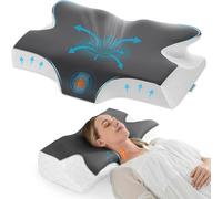 Elviros Cervical Neck Pillow for Neck and Shoulder Relief, Ergonomic Pillow for Side/Back/Stomach Sleepers, Memory Foam Butterfly Pillow for Sleeping with Cooling Breathable Cover