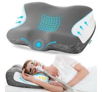 Elviros Cervical Neck Pillow for Neck Pain Relief, Memory Foam Pillow for Side, Back & Stomach Sleepers, Ergonomic Orthopedic Pillow for Users to Reduce Air Leaks and Mask Pressure