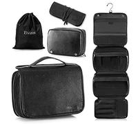 Elviros Hanging Toiletry Bag for Men, 3-in-1 PU Leather, Black