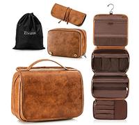 Elviros Hanging Toiletry Bag for Men, 3-in-1 PU Leather, Brown
