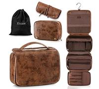 Elviros Hanging Toiletry Bag for Men, 3-in-1 PU Leather, Dark Brown