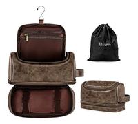 Elviros Large PU Hanging Toiletry Bag for Men Double-Layer, Chocolate