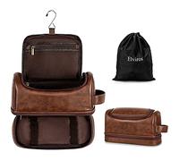 Elviros Large PU Hanging Toiletry Bag for Men Double-Layer, Dark Brown