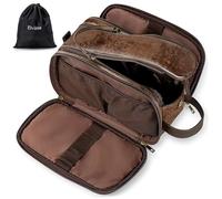 Elviros PU Leather Toiletry Bag for Men Water-Resistant, Chocolate-Medium