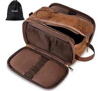 Elviros PU Leather Toiletry Bag for Men Water-Resistant, Dark Brown-Medium