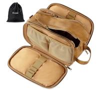 Elviros PU Leather Toiletry Bag for Men Water-Resistant, Toffee-Large