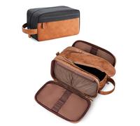 Elviros PU Leather Toiletry Bag for Men Water-Resistant | Water-Resistant Lining, Double Zipper Design, Multiple Compartments, Includes Wet Dry Bag, Side Carry Handle
