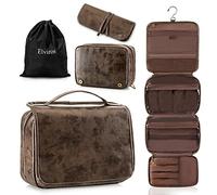 Elviros Toiletry Bag Hanging Travel Organizer for Men,3 in 1 Multifunctional Large Makeup Cosmetic Case for Toiletries Accessories,Water-Resistant PU Leather Bathroom Dopp Kit,Gift for Men(Chocolate)