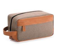 Elviros Travel Toiletry Bag for Men Hanging Dopp Kit Water Repellent PU Leather Shaving Bag with Large Capacity for Travel and Bathroom, Gift for Men,Khaki