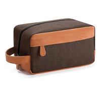 Elviros Travel Toiletry Bag for Men Hanging Dopp Kit Water Repellent PU Leather Shaving Bag with Large Capacity for Travel and Bathroom, Gift for Men,Brown