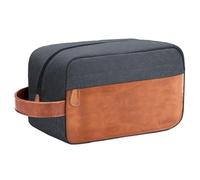 Elviros Travel Toiletry Bag for Men, Hanging Toiletries Bag Water Repellent Dopp Kit PU Leather Travel Wash Bag for Toiletries Accessories, Gift for Men (Navy Blue)