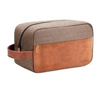 Elviros Travel Toiletry Bag for Men, Hanging Toiletries Bag Water Repellent Dopp Kit PU Leather Travel Wash Bag for Toiletries Accessories,Gift for Men (Khaki)