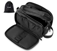 Elviros Water-Resistant PU Leather Toiletry Bag for Men Large Travel Wash Bag Shaving Dopp Kit Bathroom Gym Toiletries Makeup Organizer with Wet Dry Bag (Black)