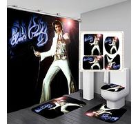 Elvis Bathroom 4 Pieces Set Shower Curtain, Toilet Lid Cover and Bath Mat, Non-Slip Rugs, Durable and Waterproof, for Bathroom Decor Set, 72" x 72"