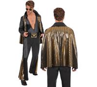 Elvis Black Jumpsuit Rock n Roll 50s Celebrity Fancy Dress Costume Mens Elvis