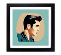 Elvis Mid-Century Framed Print | 18x18 Inch Black Framed Wall Art | Ready to Hang | Mid-Century Modern Music Picture | Living Room Bedroom Lounge Office
