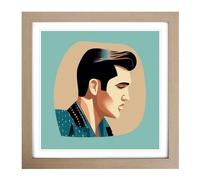 Elvis Mid-Century Framed Print | 18x18 Inch Oak Framed Wall Art | Ready to Hang | Mid-Century Modern Music Picture | Living Room Bedroom Lounge Office