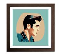 Elvis Mid-Century Framed Print | 18x18 Inch Walnut Framed Wall Art | Ready to Hang | Mid-Century Modern Music Picture | Living Room Bedroom Lounge Office