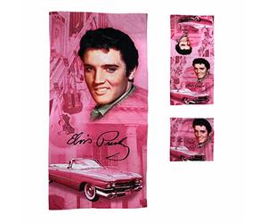 Elvis Presley 3 Piece Bath Towel Set, Pink with Guitars - Mid-South Products