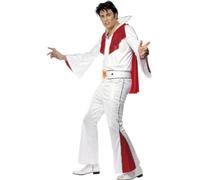 Elvis Costume, White & Red, With Shirt, Trousers, Cape & Belt - elvis costume fancy dress mens white outfit rock viva adults 1950s presley roll